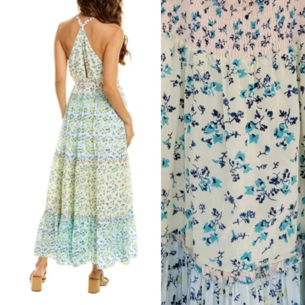 Ash & Eden Floral Maxi Dress Women Size S Pastel Boho Cottagecore Sundress